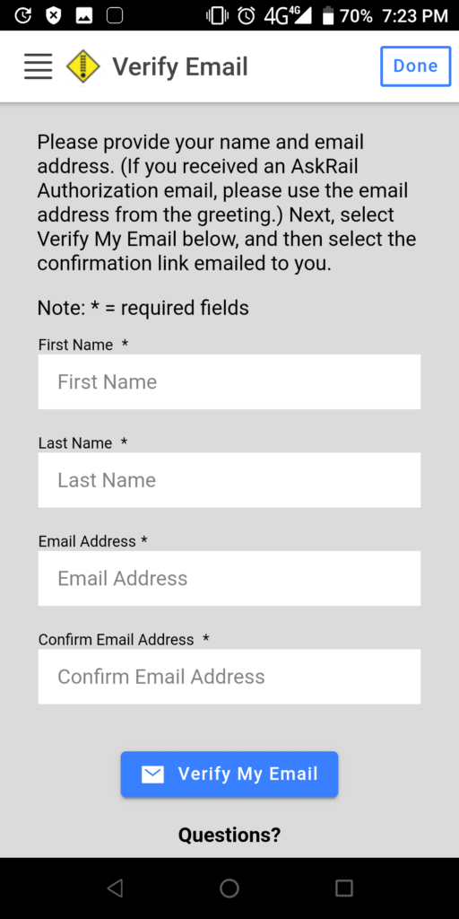 AskRail Verify email