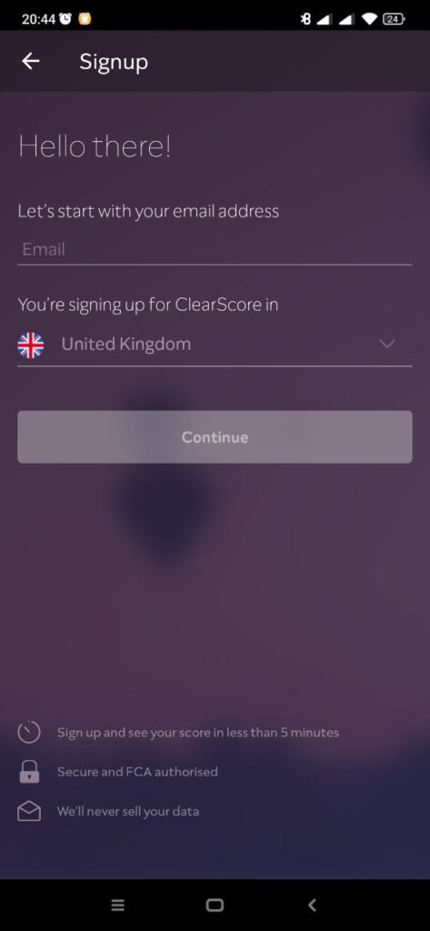 ClearScore Sign up