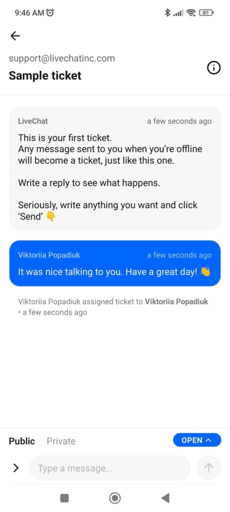 LiveChat Ticket