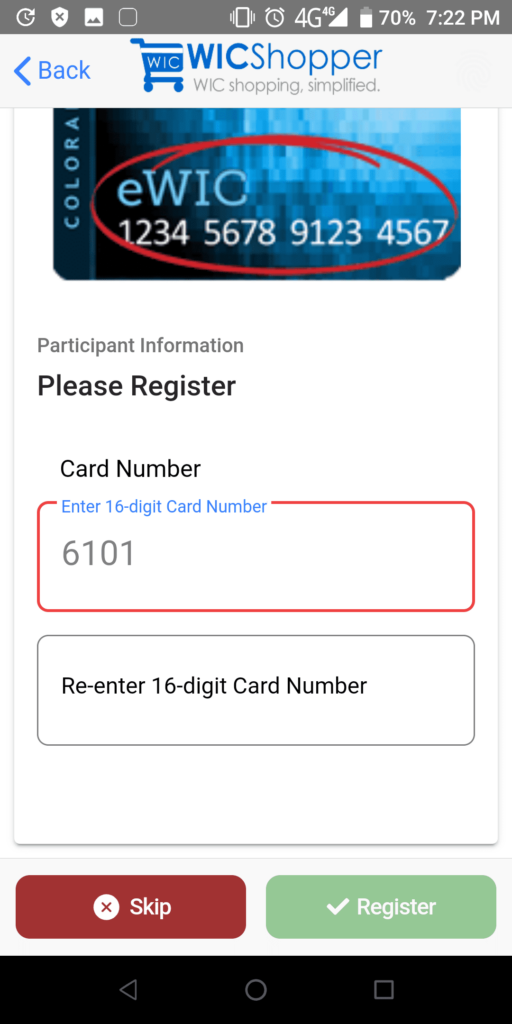 WICShopper Register card