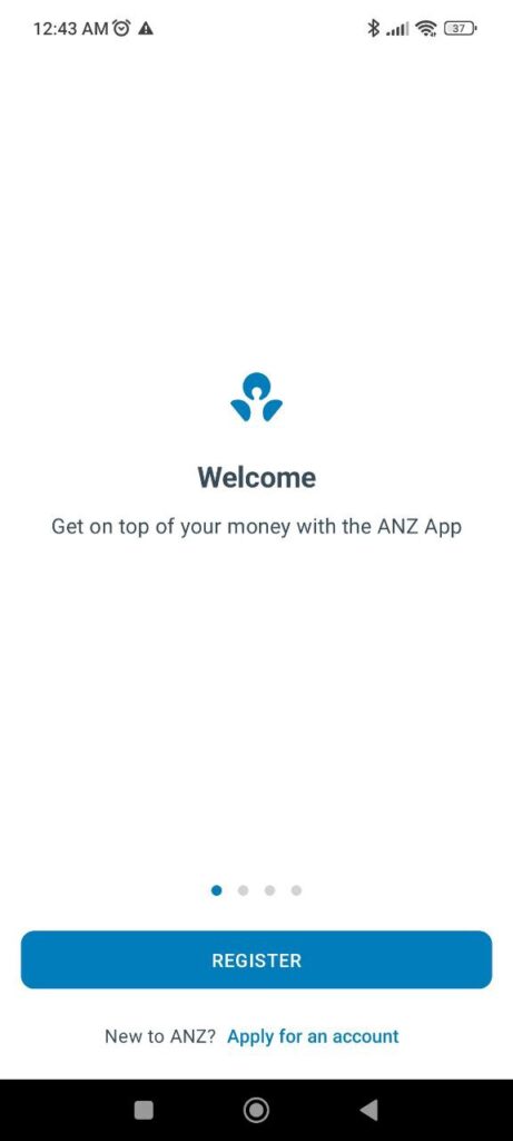 ANZ Welcome screen