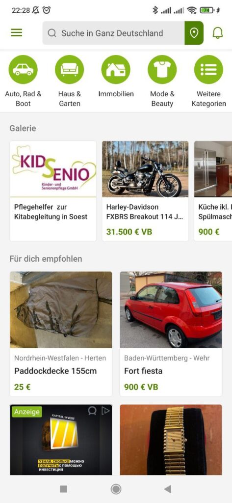 eBay Kleinanzeigen Homepage