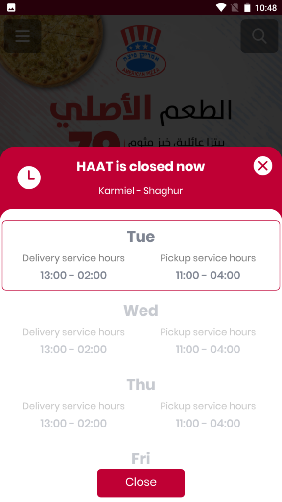 HAAT Delivery Open hours