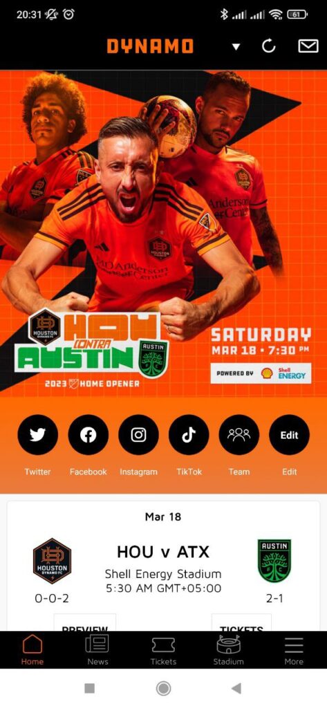 Houston Dynamo Homepage