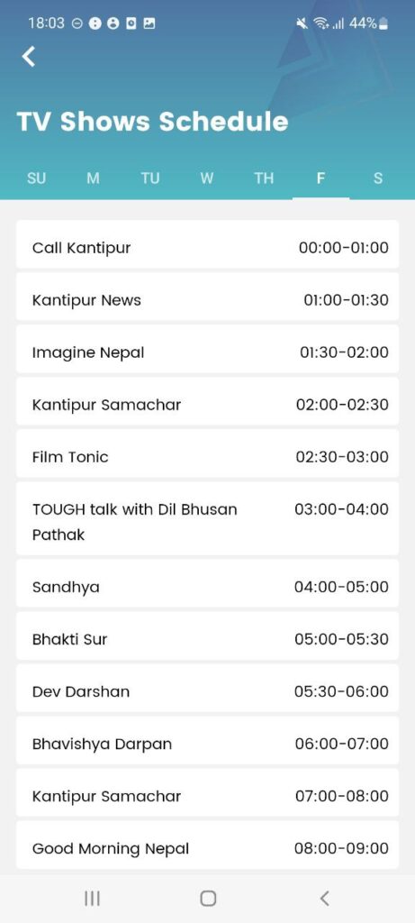 Kantipur TV Program guide