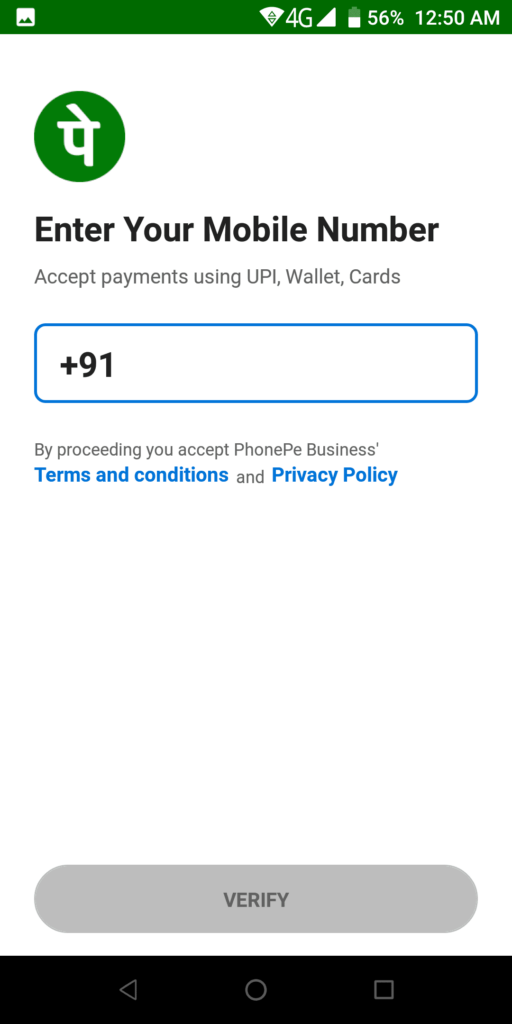 PhonePE Business Enter number
