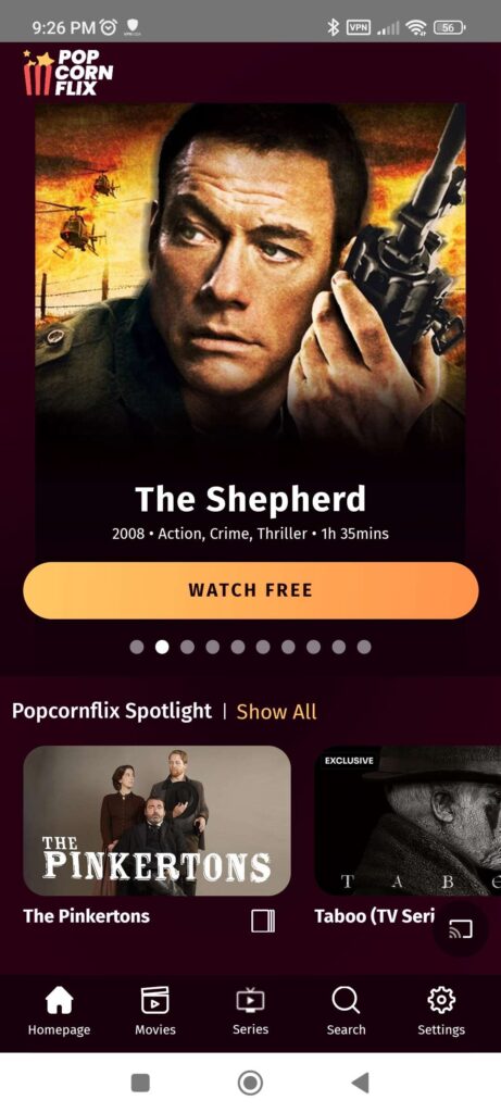 Popcornflix Homepage