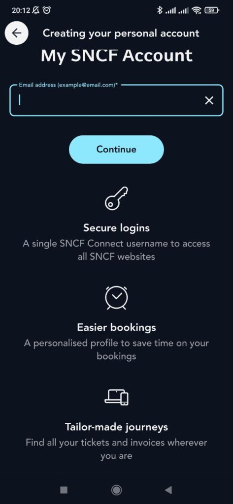 SNCF Connect Creating an account