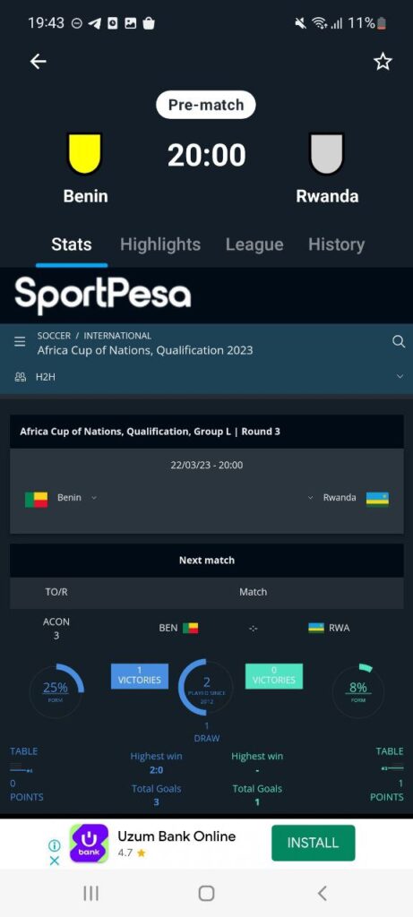 SportPesa Score Live game