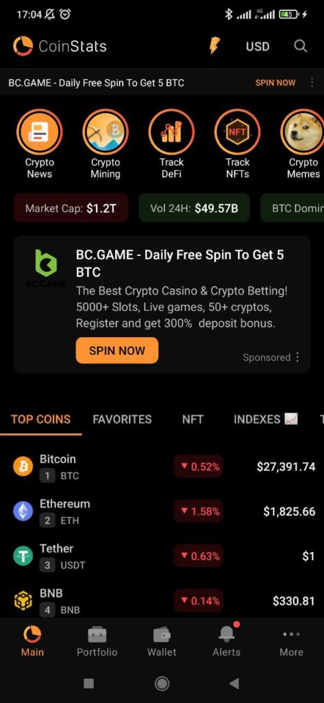 Coin Stats Main page
