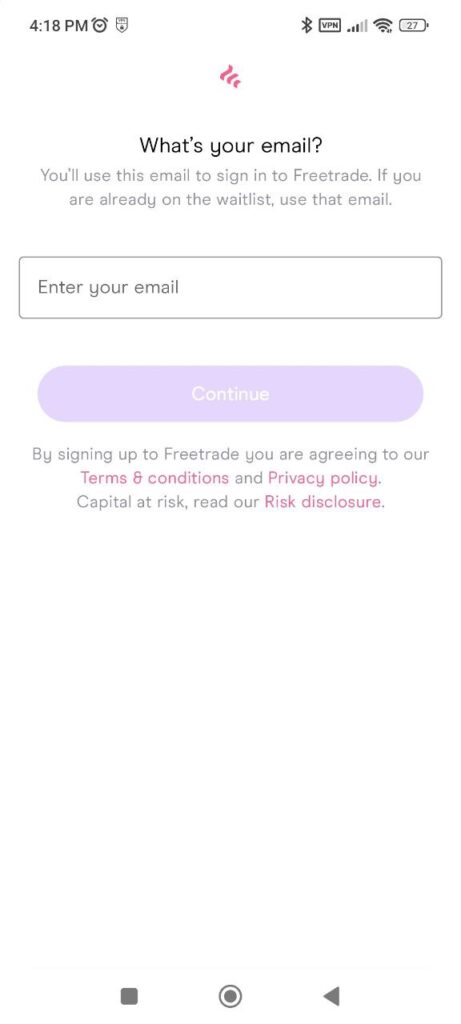Freetrade Entering email
