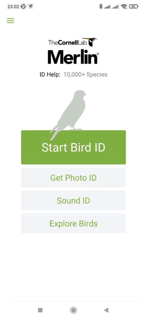 Merlin Bird ID Main page
