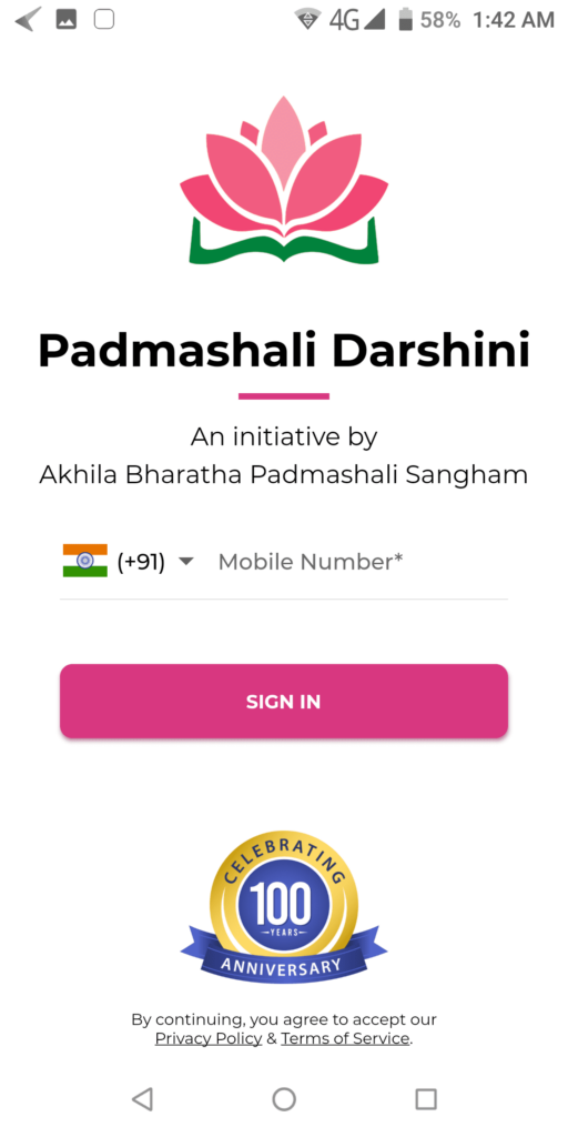 Padmashali Darshini Sign in