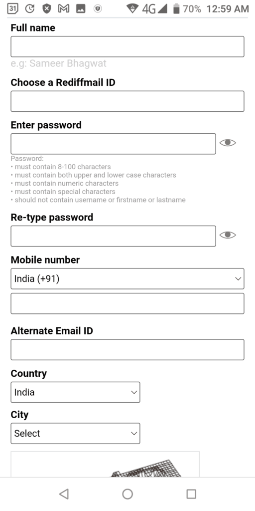 Rediffmail Create account