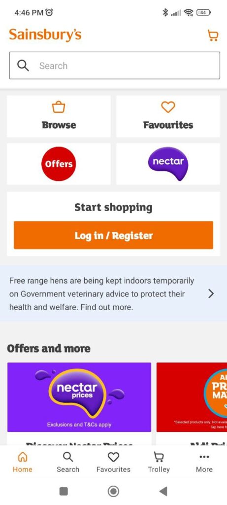 Sainsburys Homepage