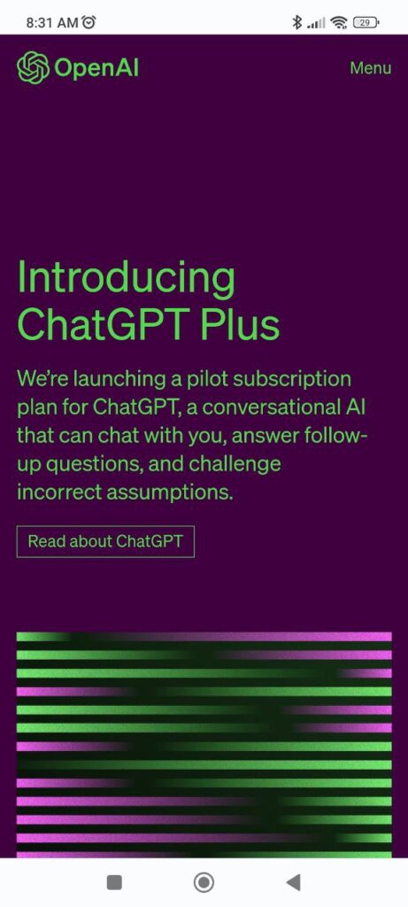 ChatGPT Plus Main page