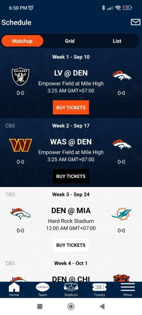 Denver Broncos Schedule