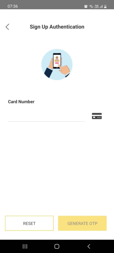 SBI Card Sign up authentication