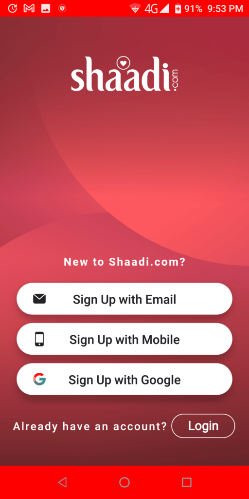 Shaadi com Sign up