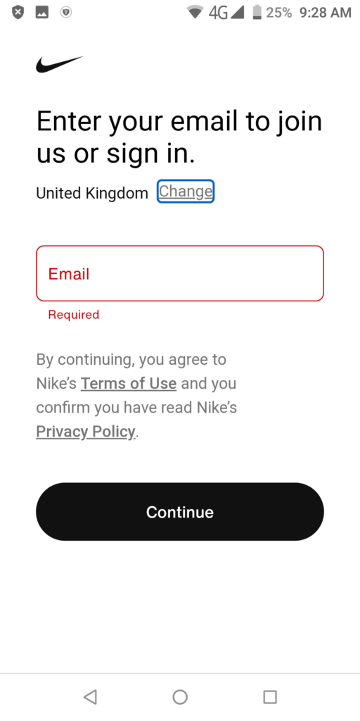 SNKRS Sign in