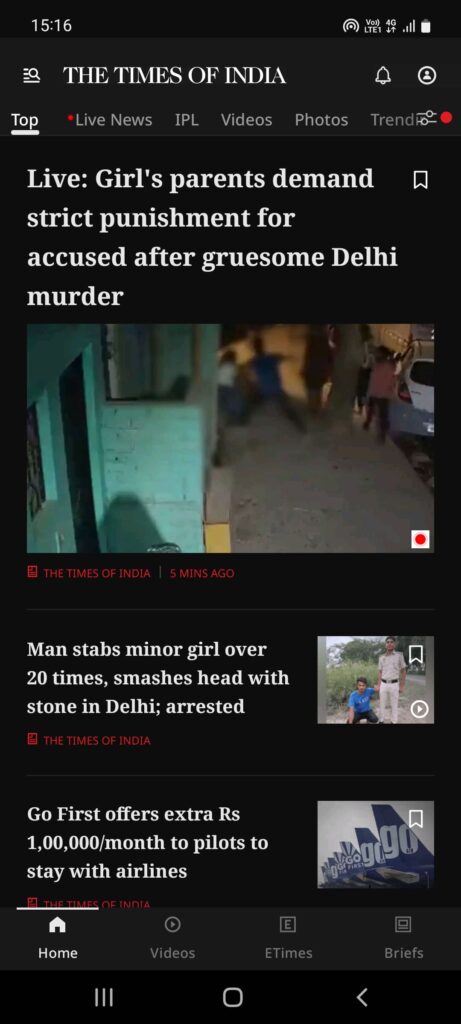 Times of India Home page