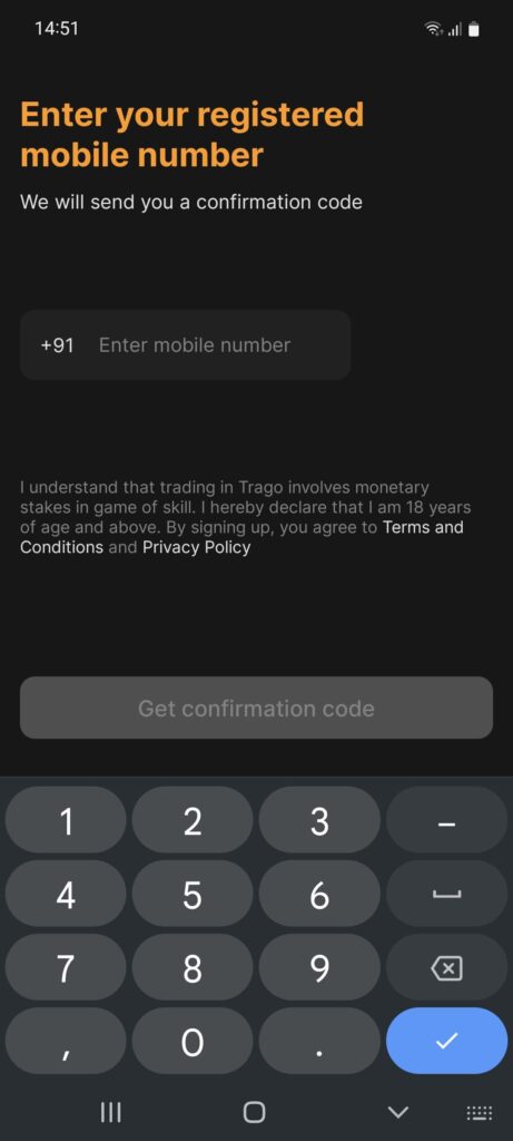Trago Enter your registered mobile number
