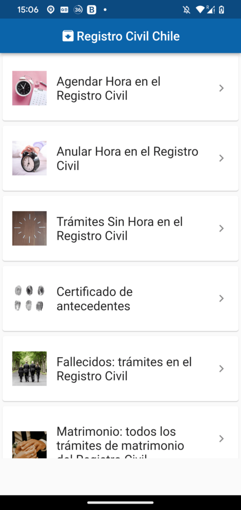 Guía Trámites Registro Civil Chile Menú