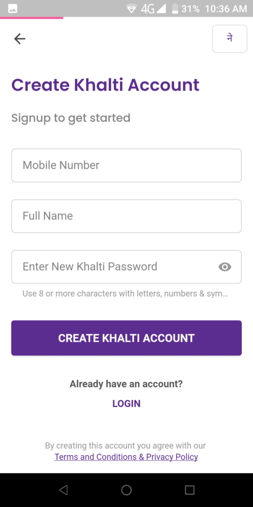 Khalti Create account