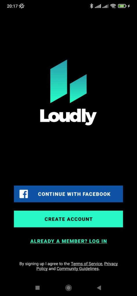 Loudly Start page