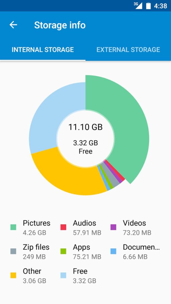 Moto G File Manager Storage info