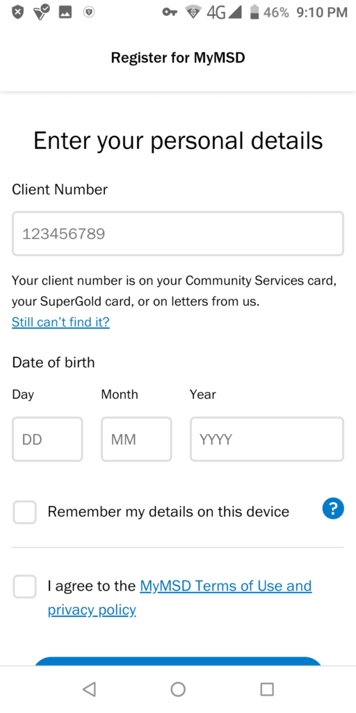 MyMSD Personal details