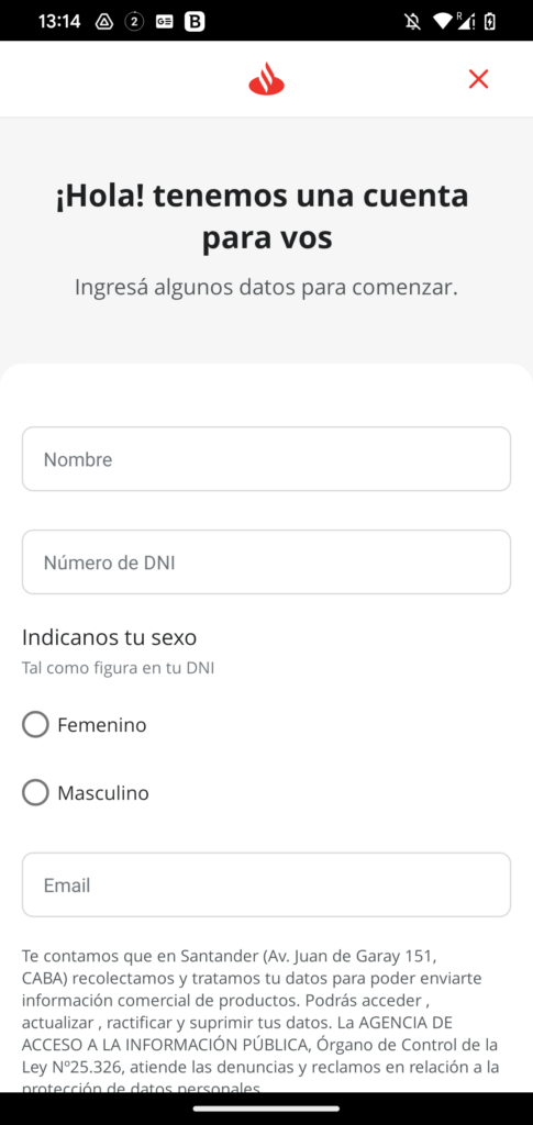 Santander Argentina Registro