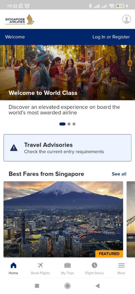 Singapore Airlines Homepage