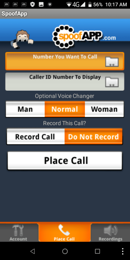 SpoofApp Place call