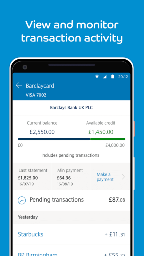 Barclaycard View and monitor transaction activity