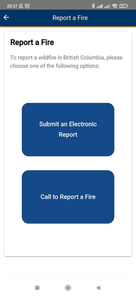 BC Wildfire Service Report a fire