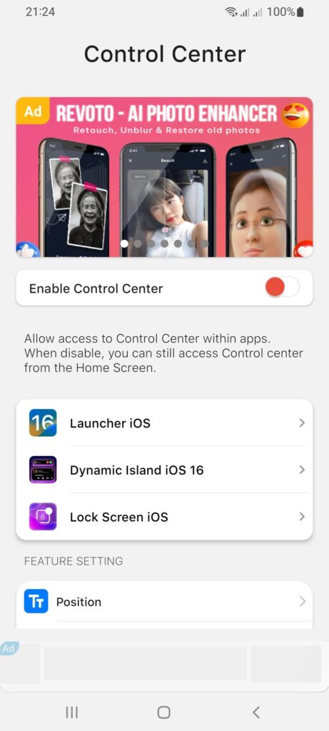 Control Center iOS Меню