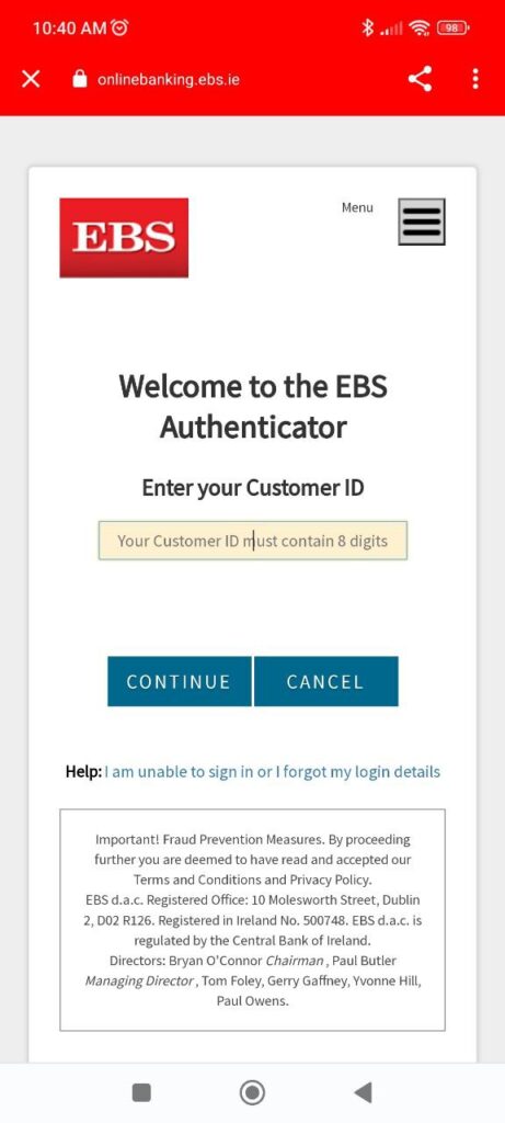 EBS Authenticator Sign in