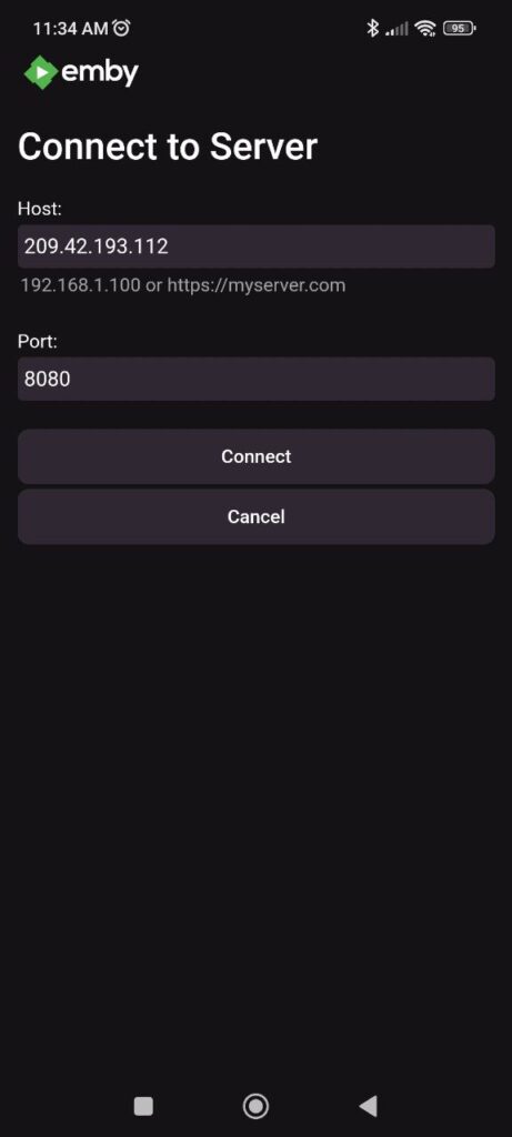 Emby Connect to server