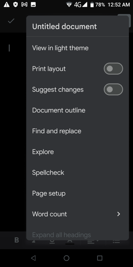 Google Docs Document settings