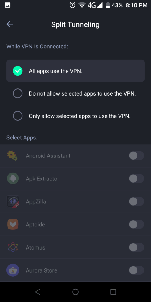iTop VPN Split tunneling