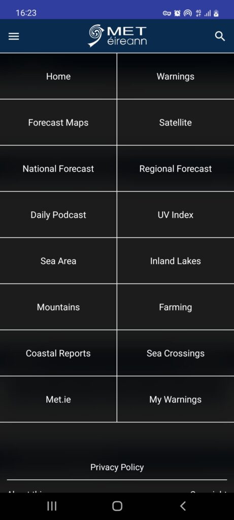 Met Eireann Weather Main page