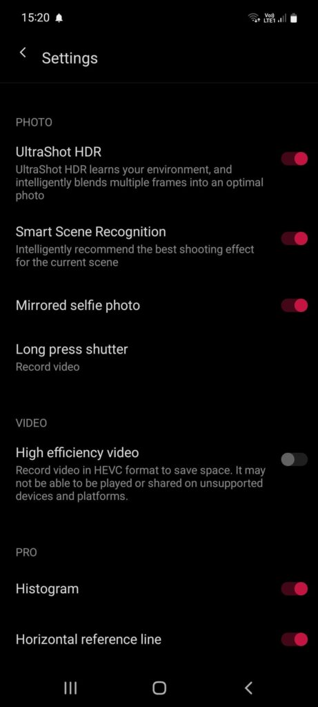 OnePlus Camera Settings