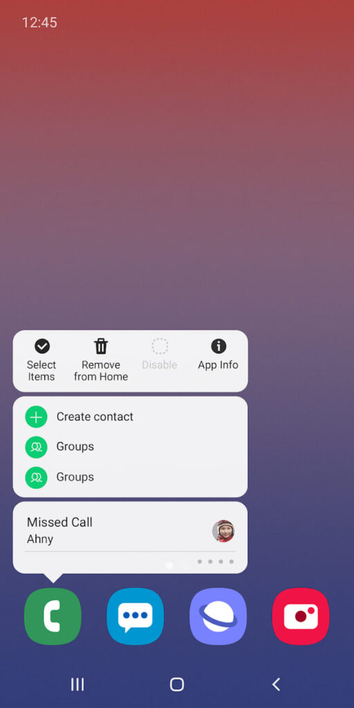 Samsung One UI Home Missed call