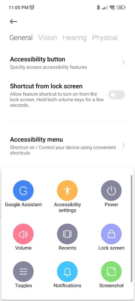Android Accessibility Suite Menu