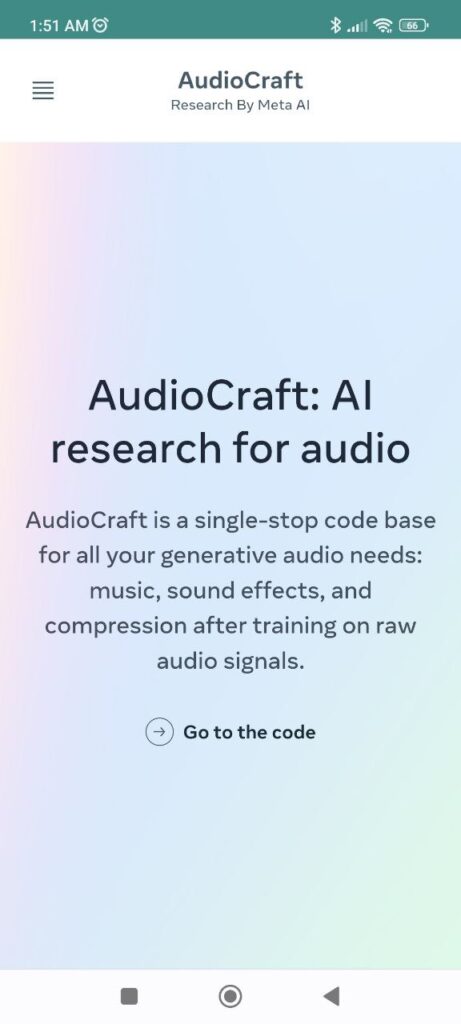AudioCraft Main page