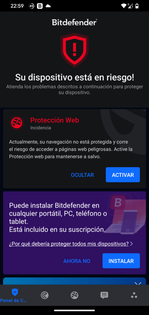 Bitdefender Mobile Security Inicio