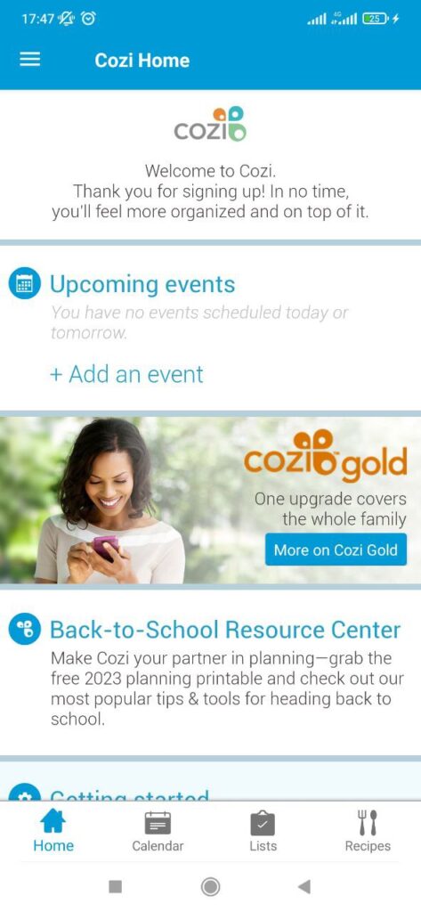 Cozi Homepage