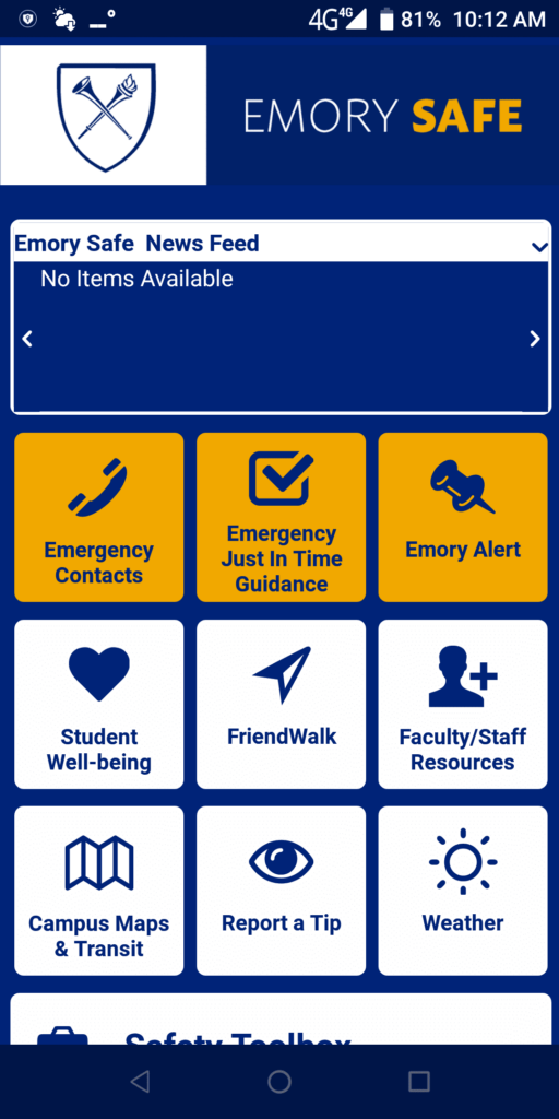 Emory Safe Main page