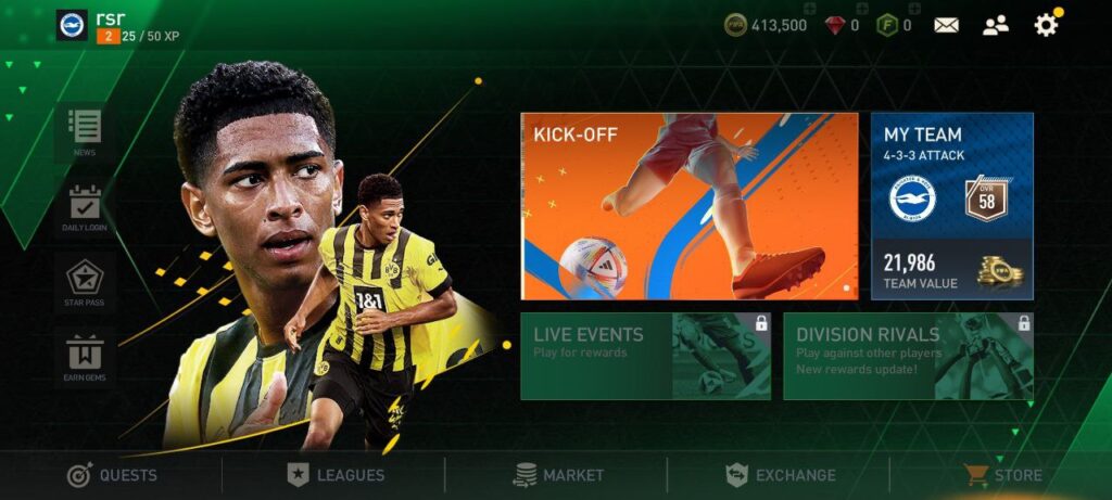 FIFA Mobile Main menu